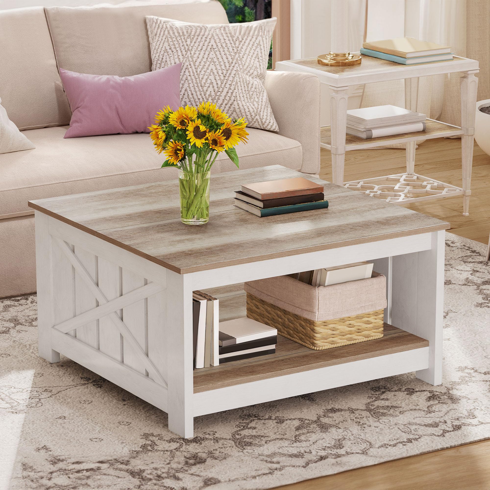 Amazon.com: DWVO Square Coffee Table for Living Room, Farmhouse